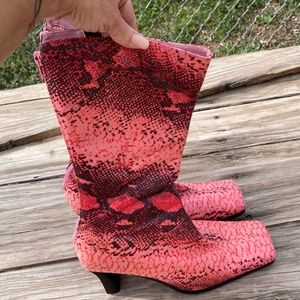 Street Feet Faux Hot Pink Snake Square Toe Boots